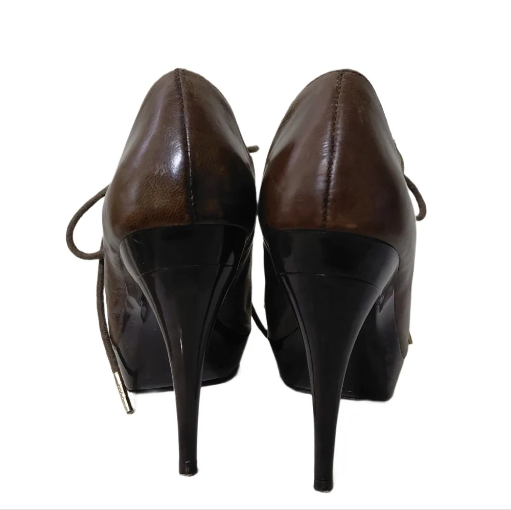 Michael Kors Tatum Brown Lace Up Oxford Peep Toe Platform Heels Size 4 M
